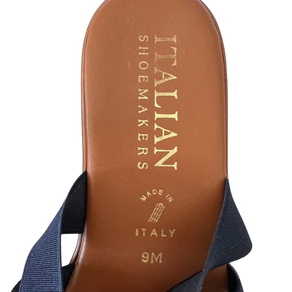 Italian Shoemakers Wedge Sandals Blue Elastic Straps Womens 9M Made‎ in Italy